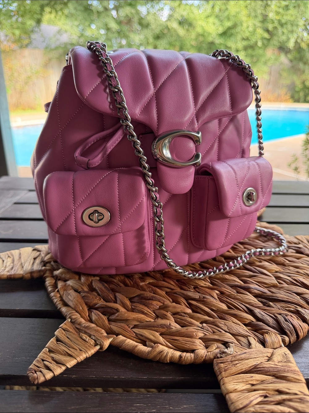Coach Tabby Quilted Pink/Rose (Dragonfruit) Leather Chain Backpack NWOT